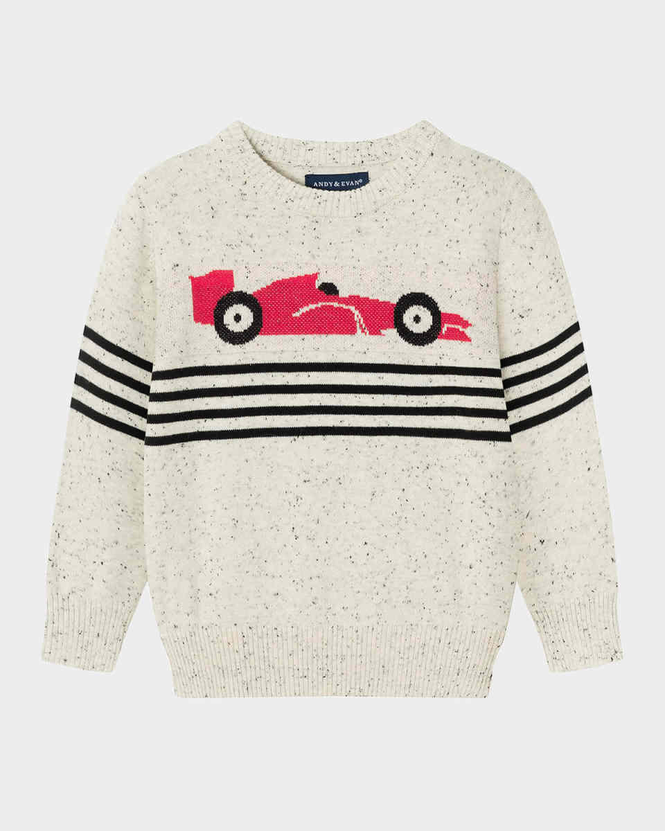 Boy's Racecar Intarsia Sweater, Size 2T-8